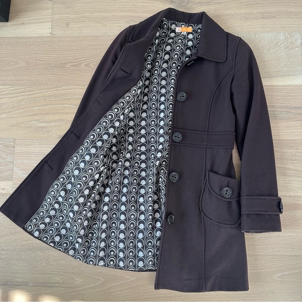 Tulle Anthropologie Vintage Peacoat Brown Coat Retro Patterned Winter Outerwear